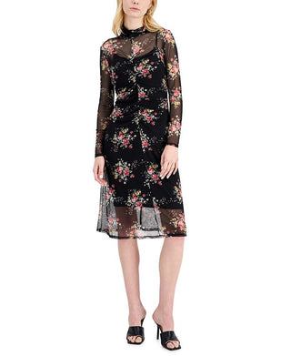 Vestido feminino de malha estampada MIDI da INC International Concepts, preto, tamanho pequeno S