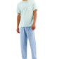 Conjunto de pijama masculino Club Room, 2 peças, camiseta lisa e calça estampada, azul, tamanho extragrande
