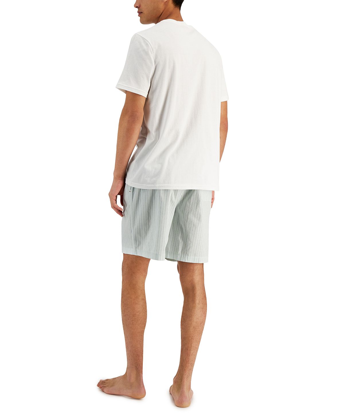 Conjunto de pijama masculino Club Room com 2 peças, camiseta com bolso e shorts listrados, verde, tamanho médio