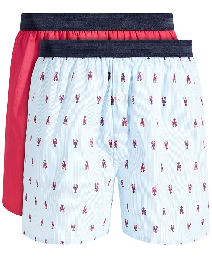 Club Room Masculino 2 Pacotes Lobster &amp; Solid Boxer Shorts Azul Tamanho Grande