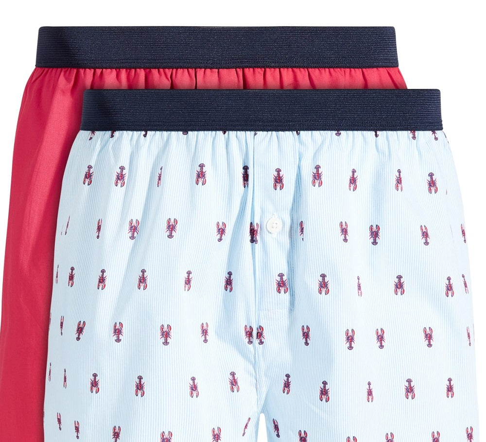 Club Room Masculino 2 Pacotes Lobster &amp; Solid Boxer Shorts Azul Tamanho X-G