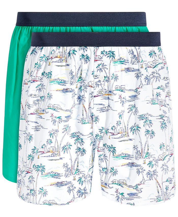 Club Room Masculino Pacote com 2 Boxers Tropicais e Sólidos Verdes