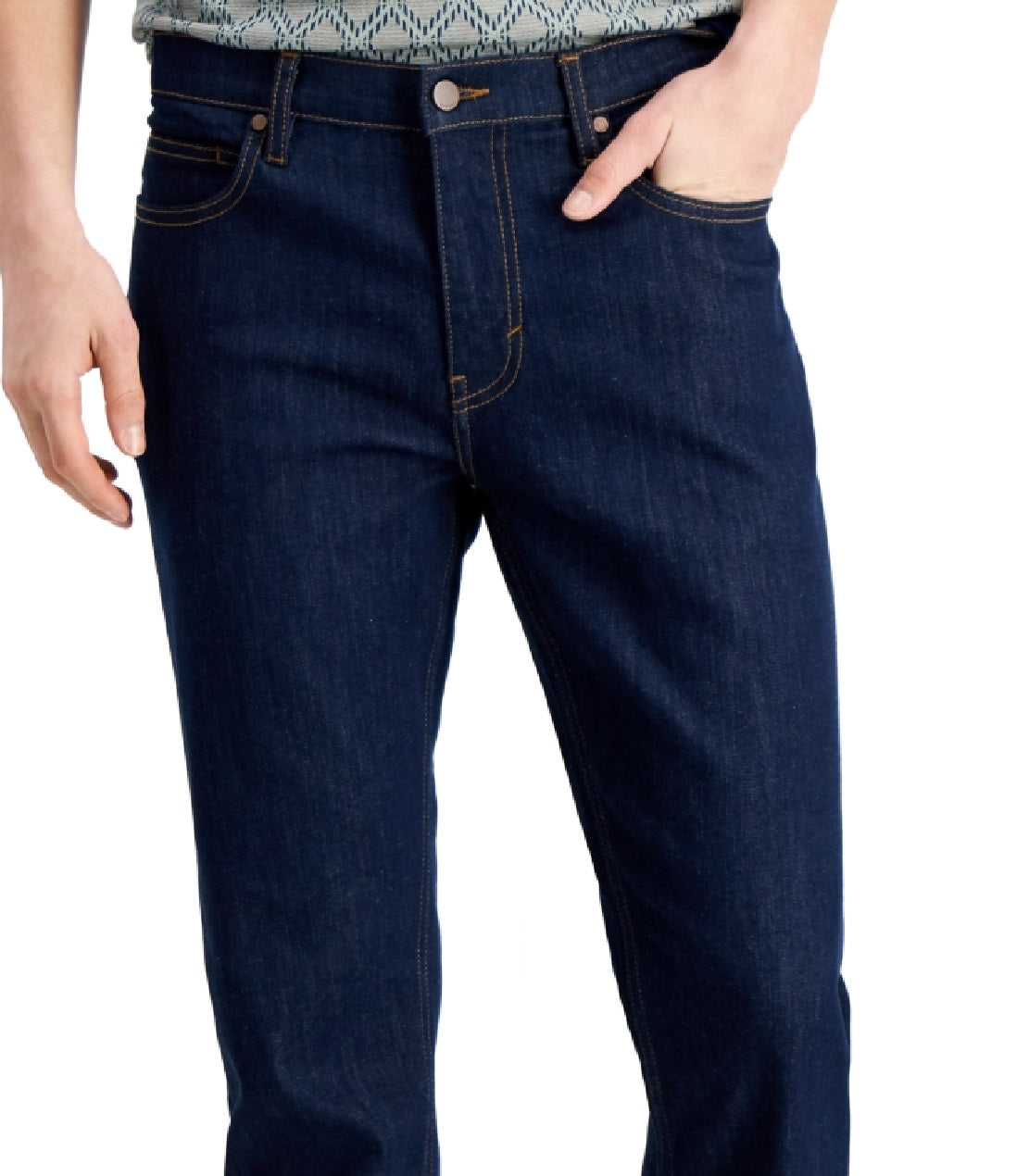 Calça jeans Alfani David Rinse Straight Fit Stretch Masculina Azul Tamanho 33X30