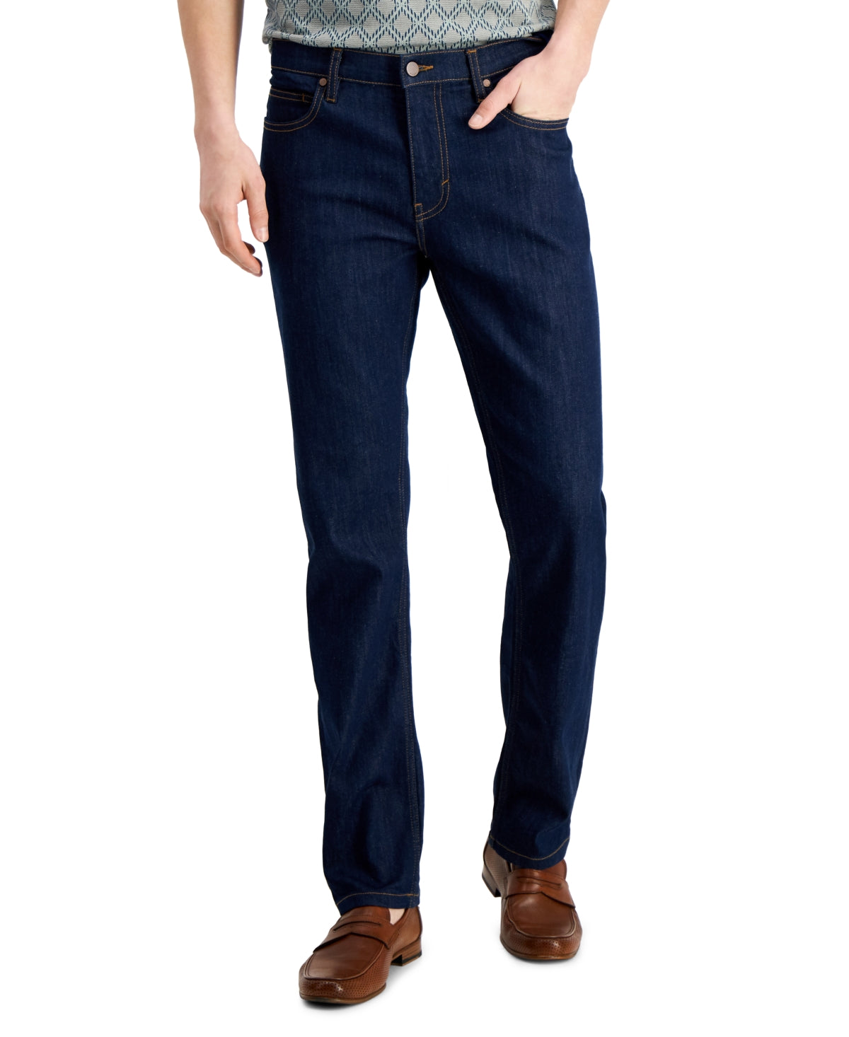 Calça jeans Alfani David Rinse Straight Fit Stretch Masculina Azul Tamanho 33X30