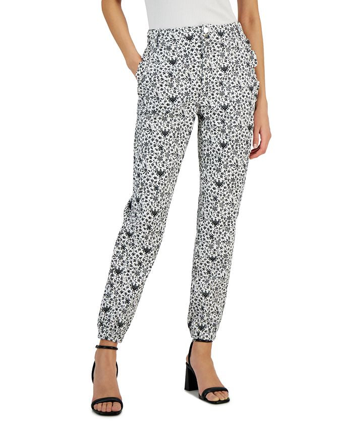 Calça feminina estampada de cintura alta da INC International Concepts, preta, tamanho 0