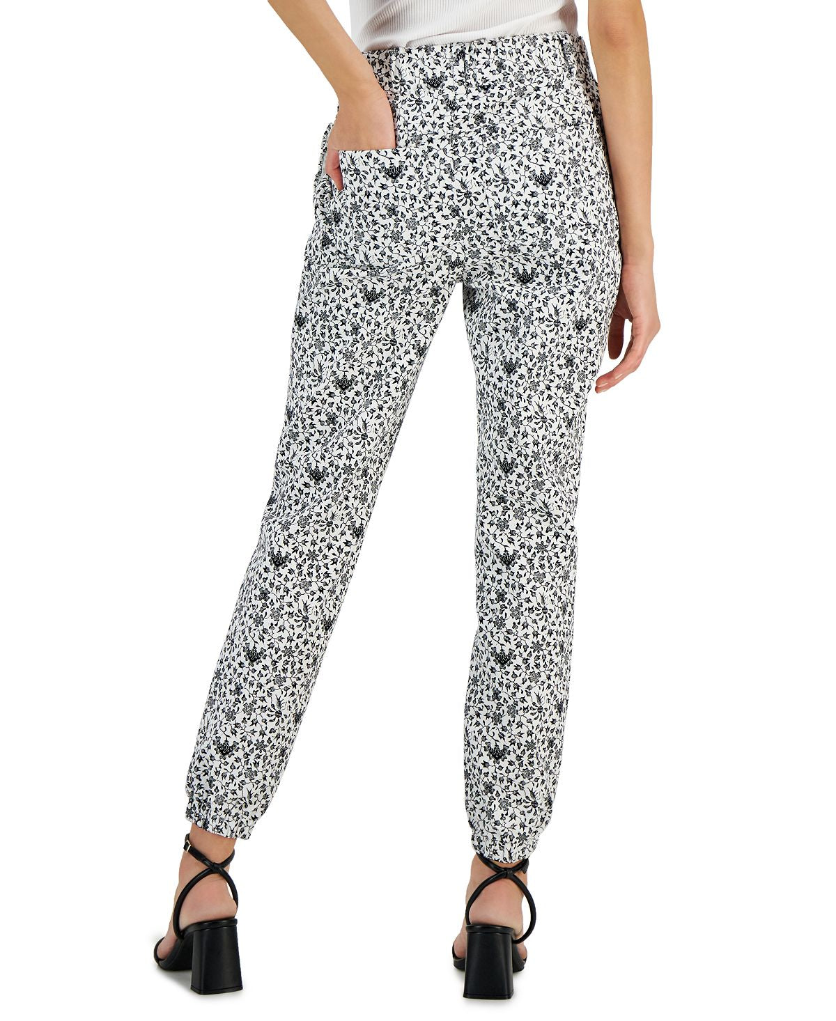 Calça feminina estampada de cintura alta da INC International Concepts, preta, tamanho 0