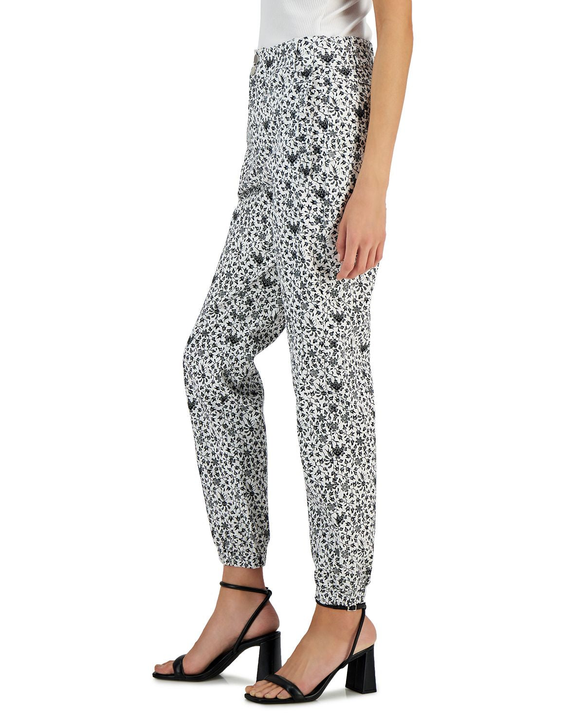 Calça feminina estampada de cintura alta da INC International Concepts, preta, tamanho 0