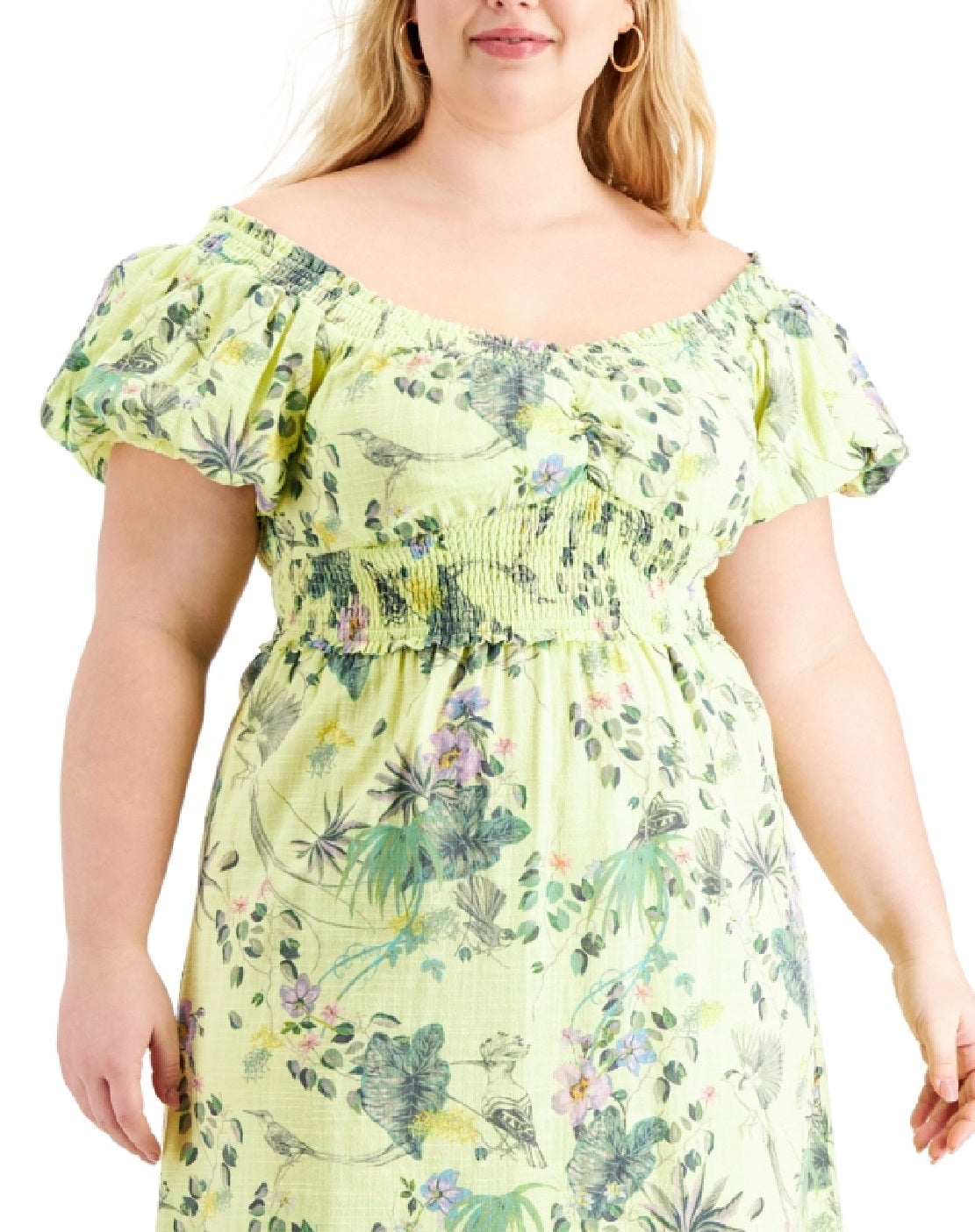 Vestido midi feminino de algodão Raina da INC International Concepts, verde, tamanho 2X