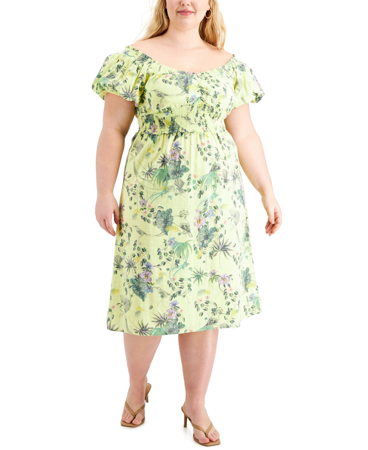 Vestido midi feminino de algodão Raina da INC International Concepts, verde, tamanho 2X