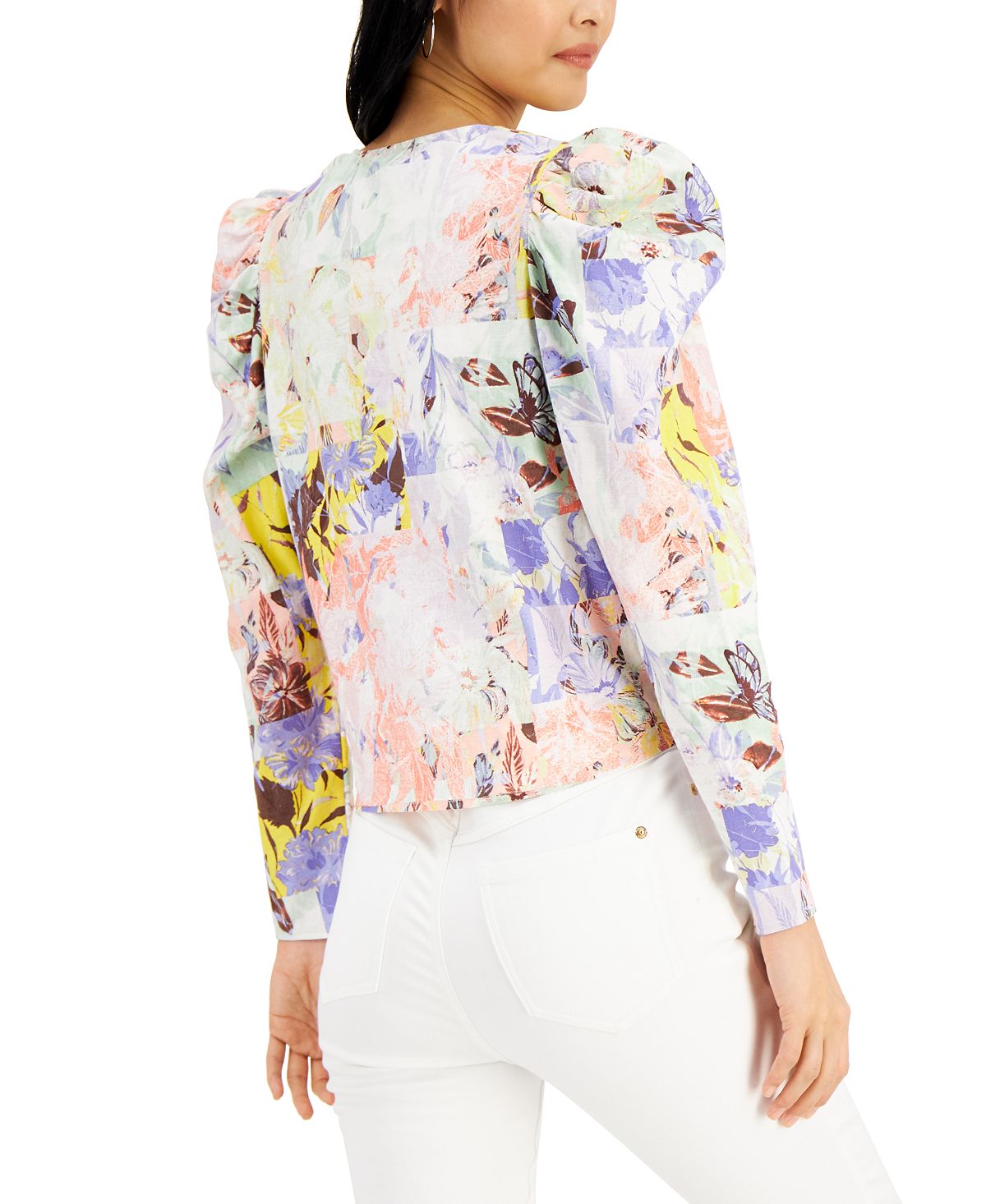 Blusa feminina com botões e amarração frontal, INC International Concepts, roxa, tamanho X-S