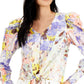 Blusa feminina com botões e amarração frontal, INC International Concepts, roxa, tamanho X-S