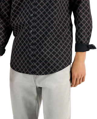 Alfani Men's Crescent Medal Print Shirt Black Size X-Large