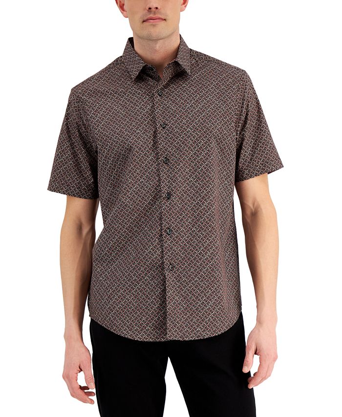 Camisa Alfani Masculina Relaxed Fit com Estampa Geométrica Marrom Tamanho Grande
