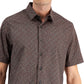 Camisa Alfani Masculina Relaxed Fit com Estampa Geométrica Marrom Tamanho Grande
