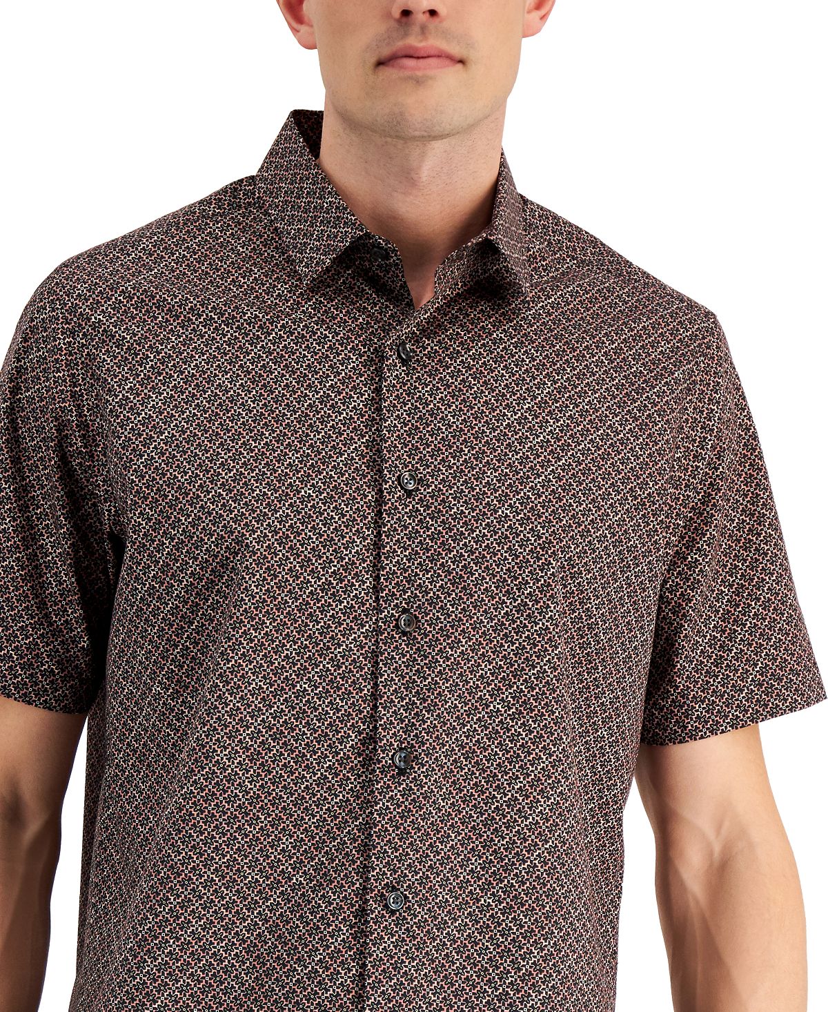 Camisa Alfani Masculina Relaxed Fit com Estampa Geométrica Marrom Tamanho Grande