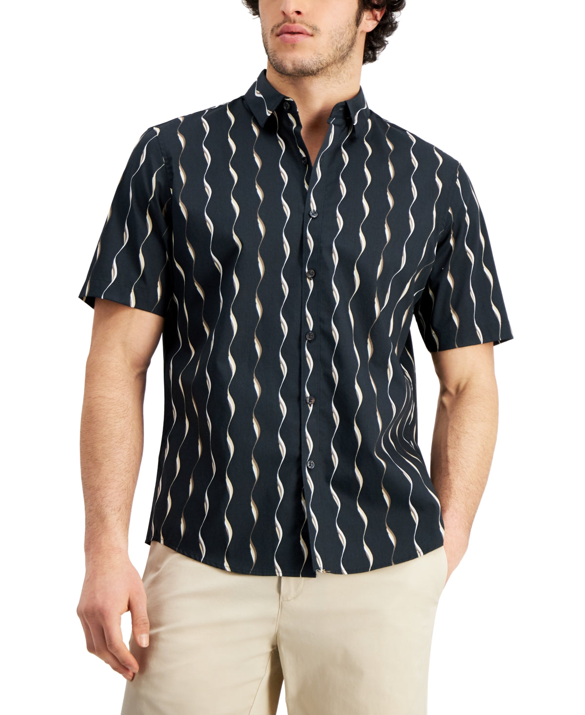 Camisa Alfani Masculina com Estampa Geométrica Sand Wave Preta Tamanho X-G