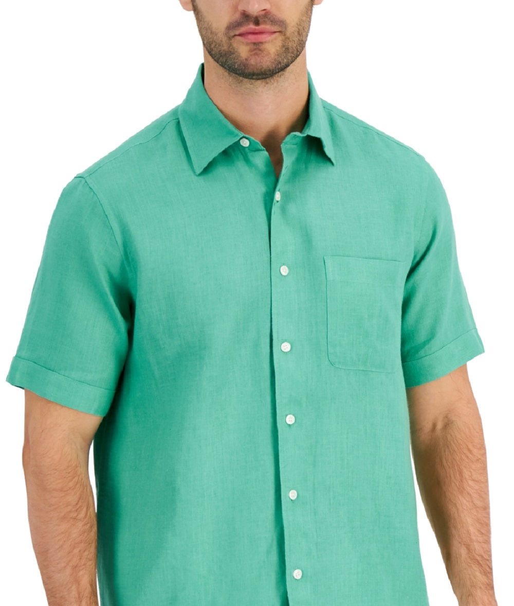 Camisa de linho masculina Club Room, verde, tamanho pequeno
