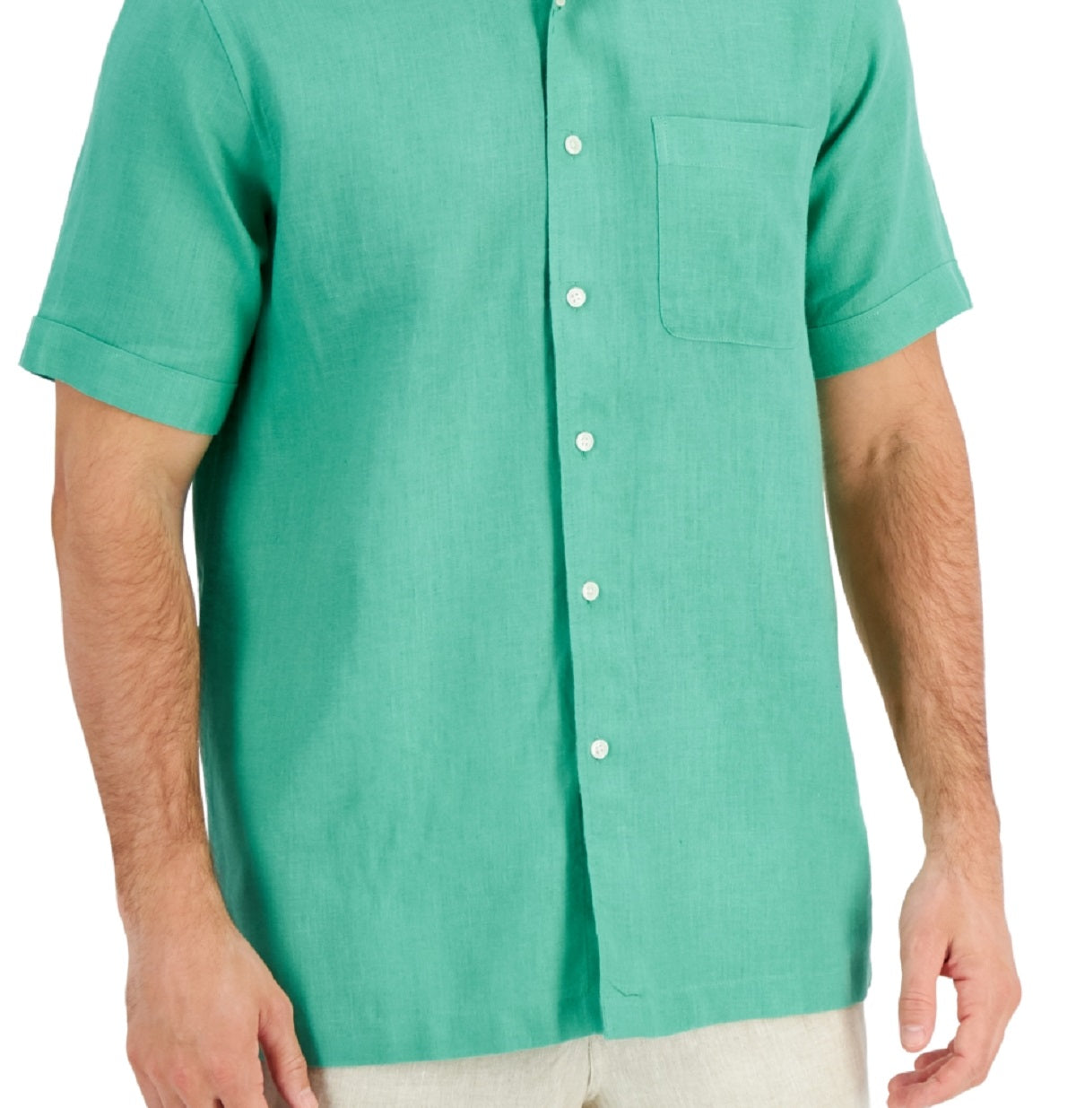 Camisa de linho masculina Club Room, verde, tamanho pequeno