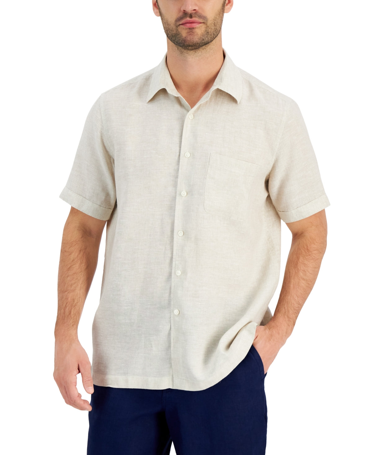 Camisa de linho masculina Club Room marrom tamanho XX-G