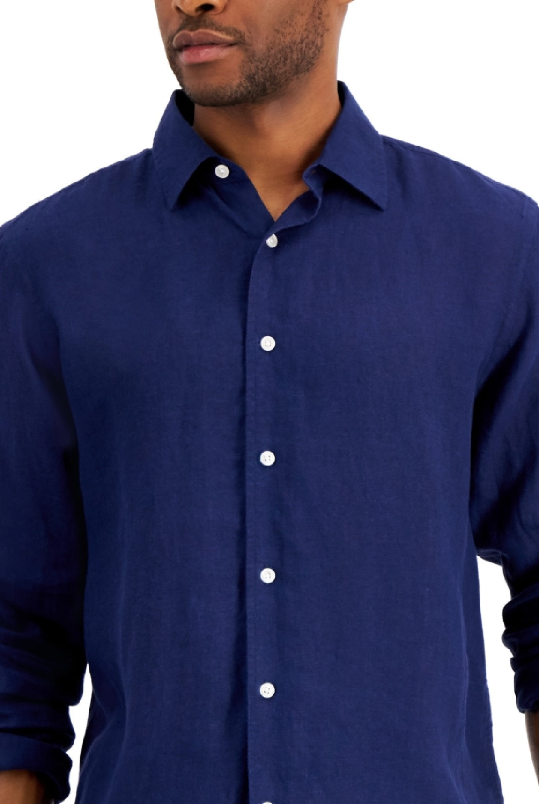 Camisa de linho masculina Club Room, azul, tamanho médio