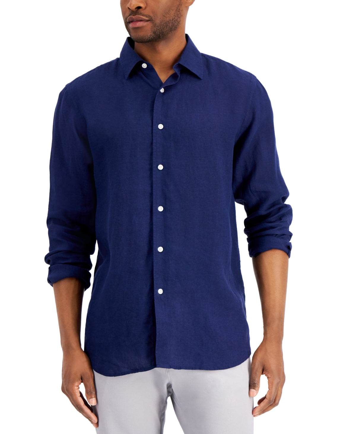 Camisa de linho masculina Club Room, azul, tamanho médio