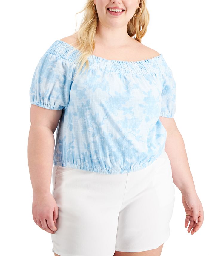 Blusa Jolene Off The Shoulder Feminina da INC International Concepts, Azul, Tamanho 4X