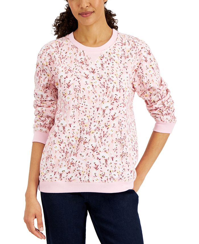 Blusa de lã estampada Karen Scott Summer Blooms feminina, rosa, tamanho extragrande