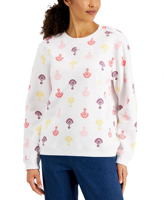 Karen Scott Women's Printed Fleece Top White Size Small