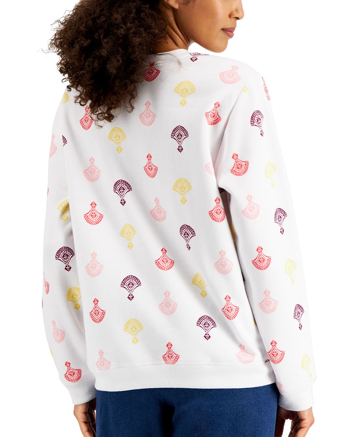 Blusa de lã estampada feminina Karen Scott, branca, tamanho grande