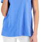Karen Scott Blusa Feminina de Algodão com Acabamento em Renda Azul Tamanho X-S