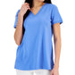Karen Scott Blusa Feminina de Algodão com Acabamento em Renda Azul Tamanho X-S