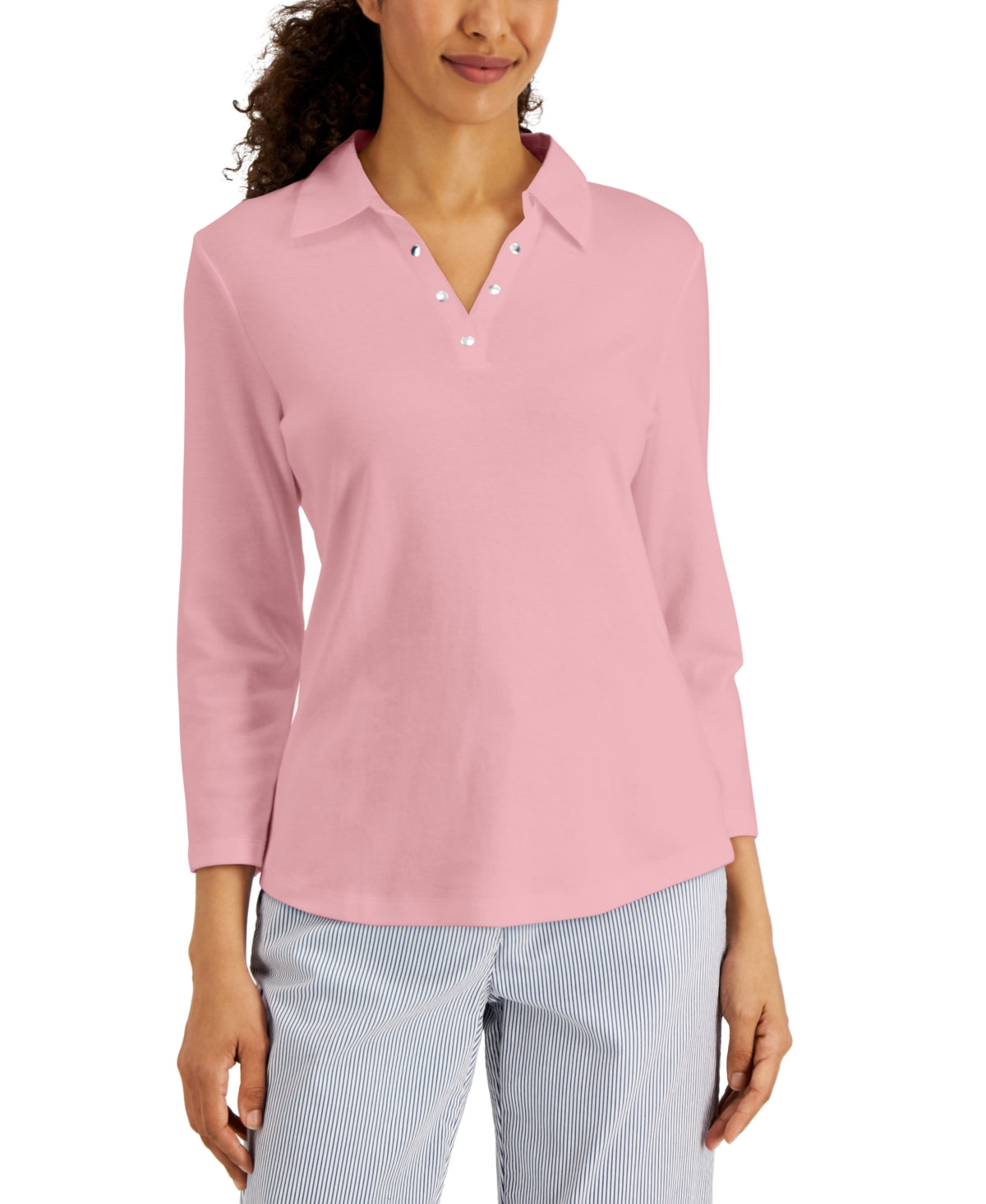 Karen Scott Top Feminino com Gola Johnny e Tachas Rosa Tamanho Grande