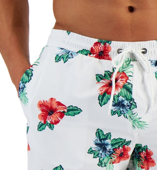 Club Room Men's Floral Print 7 Swim Trunks White Size XX-Large
