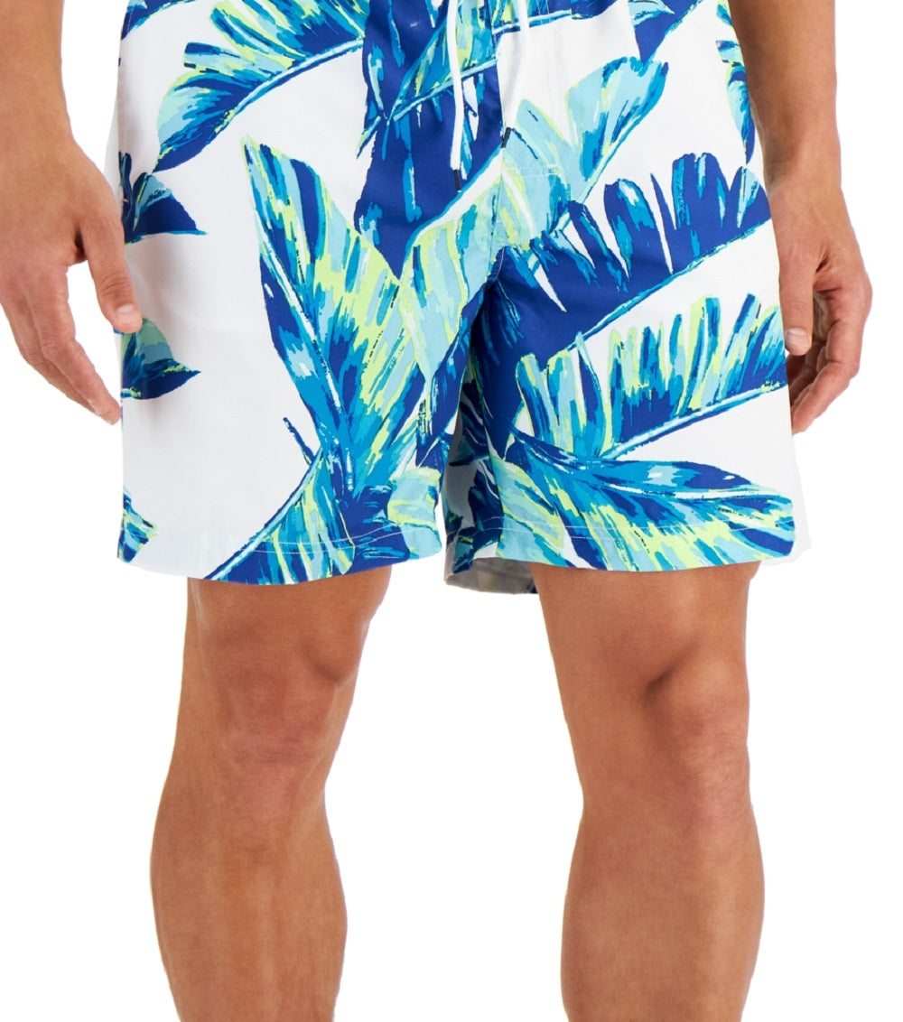 Calção de banho masculino Club Room Tropical Leaves 7, branco, tamanho XX-G