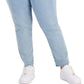 Calça jeans feminina reta estilo &amp; co, azul, tamanho 14