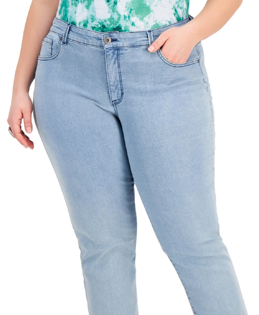 Calça jeans feminina reta estilo &amp; co, azul, tamanho 16