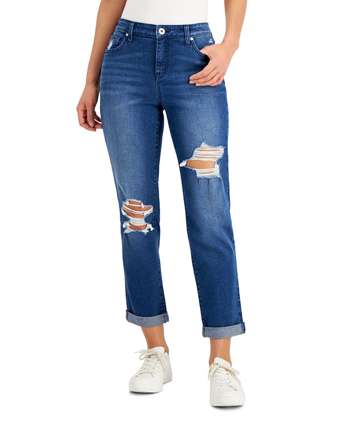 Calça jeans boyfriend desgastada feminina Style &amp; Co, azul, tamanho 12