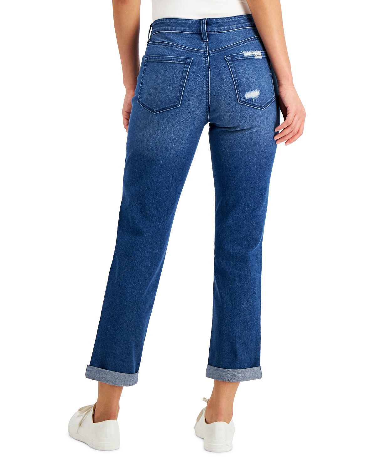 Calça jeans boyfriend desgastada feminina Style &amp; Co, azul, tamanho 12