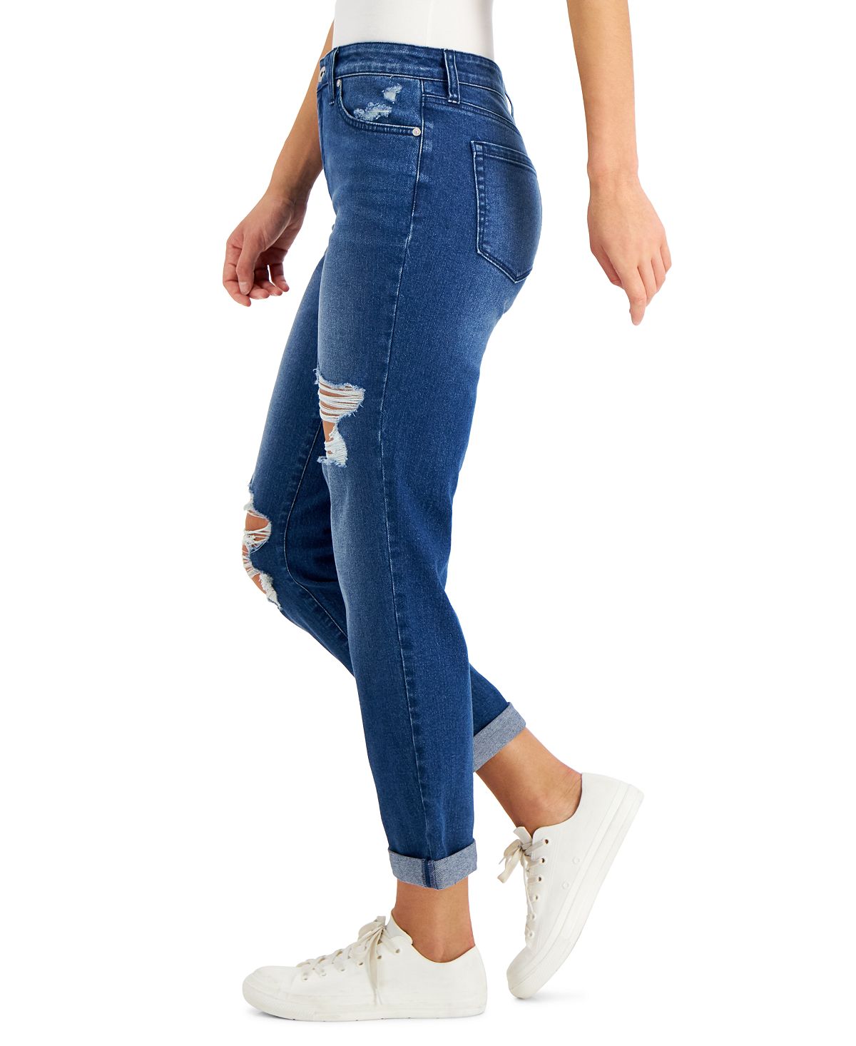 Calça jeans boyfriend desgastada feminina Style &amp; Co, azul, tamanho 12