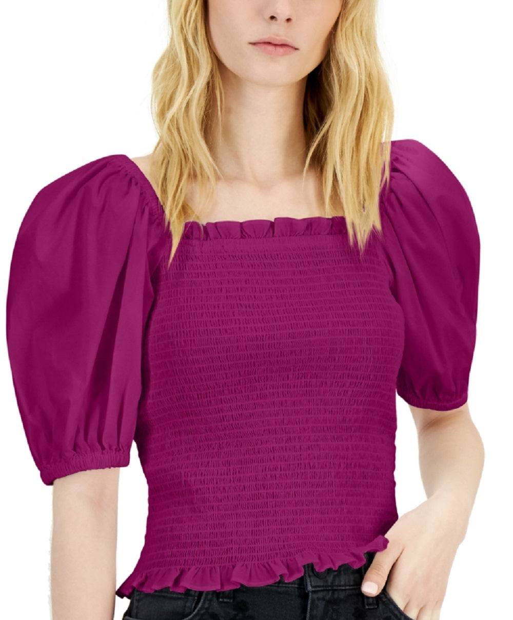 Blusa feminina INC International Concepts com manga bufante e franzida, roxa, tamanho pequeno