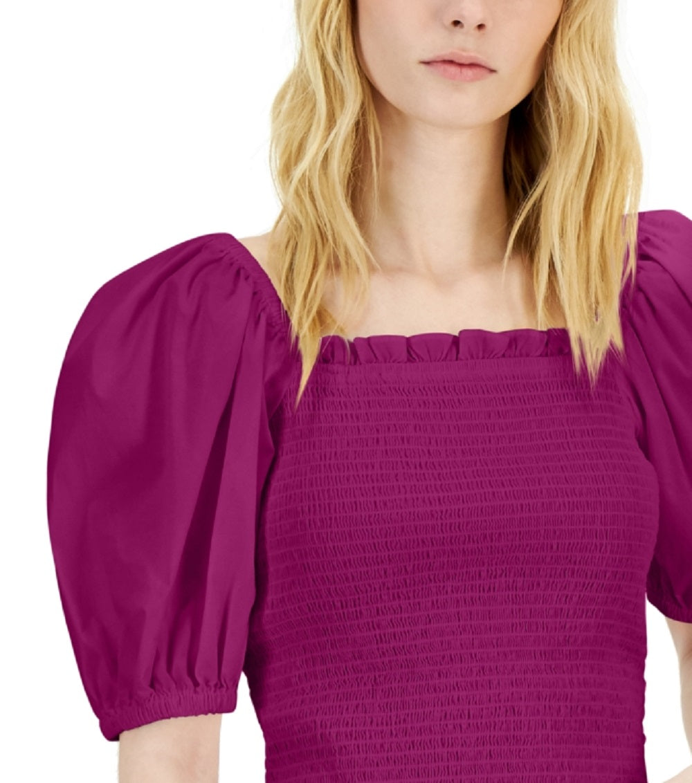 Blusa feminina INC International Concepts com manga bufante e franzida, roxa, tamanho pequeno