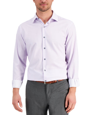 Camisa social masculina Alfani Slim Fit com estampa geométrica elástica em 4 direções, roxa, tamanho 34x35