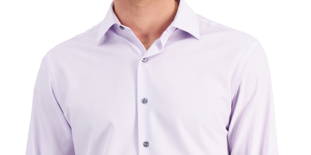 Camisa social masculina Alfani Slim Fit com estampa geométrica elástica em 4 direções, roxa, tamanho 34x35