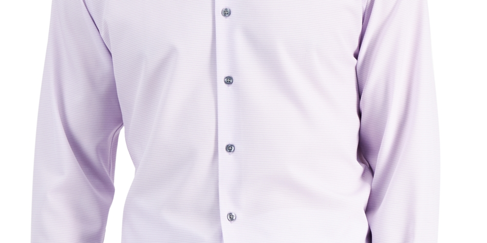 Camisa social masculina Alfani Slim Fit com estampa geométrica elástica em 4 direções, roxa, tamanho 34x35