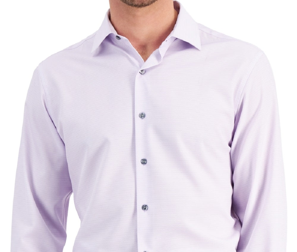Camisa social masculina Alfani Slim Fit com estampa geométrica elástica em 4 direções, roxa, tamanho 32x33