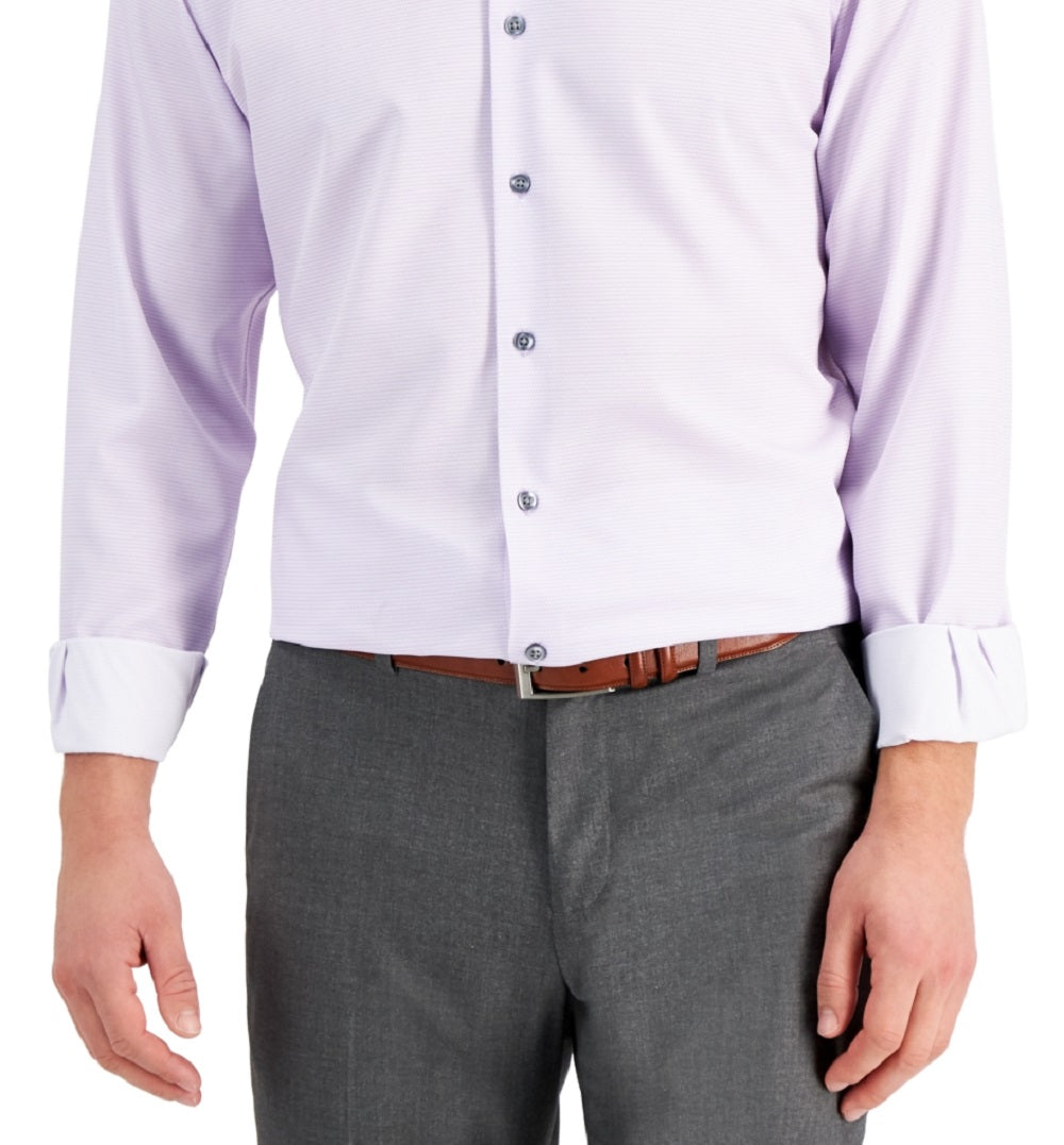 Camisa social masculina Alfani Slim Fit com estampa geométrica elástica em 4 direções, roxa, tamanho 32x33