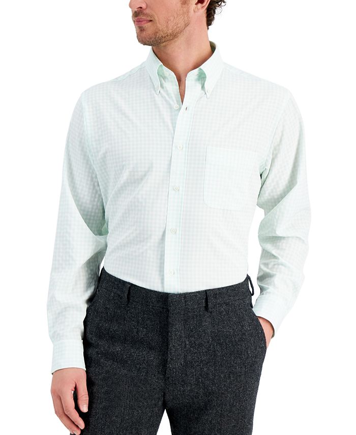Camisa social masculina Club Room Regular Fit Traveler, verde, tamanho 18x34x35