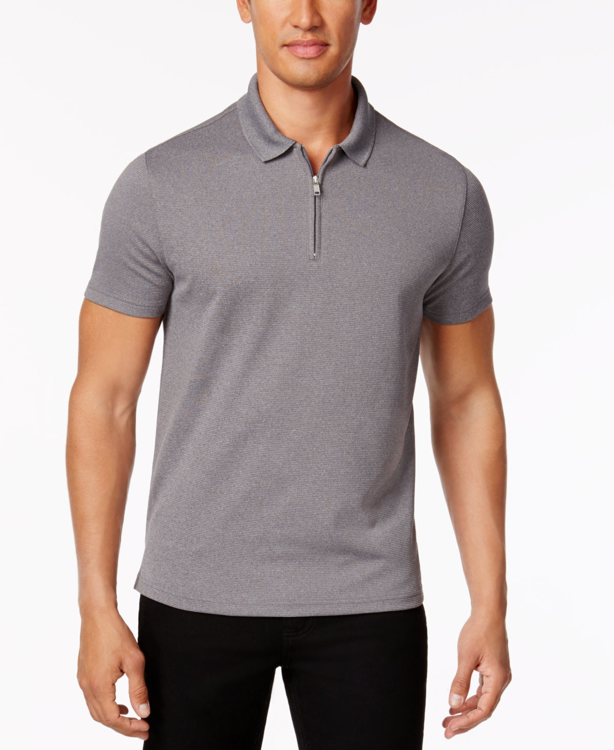 Polo Alfani Masculino Ottoman com Zíper Cinza Tamanho Médio