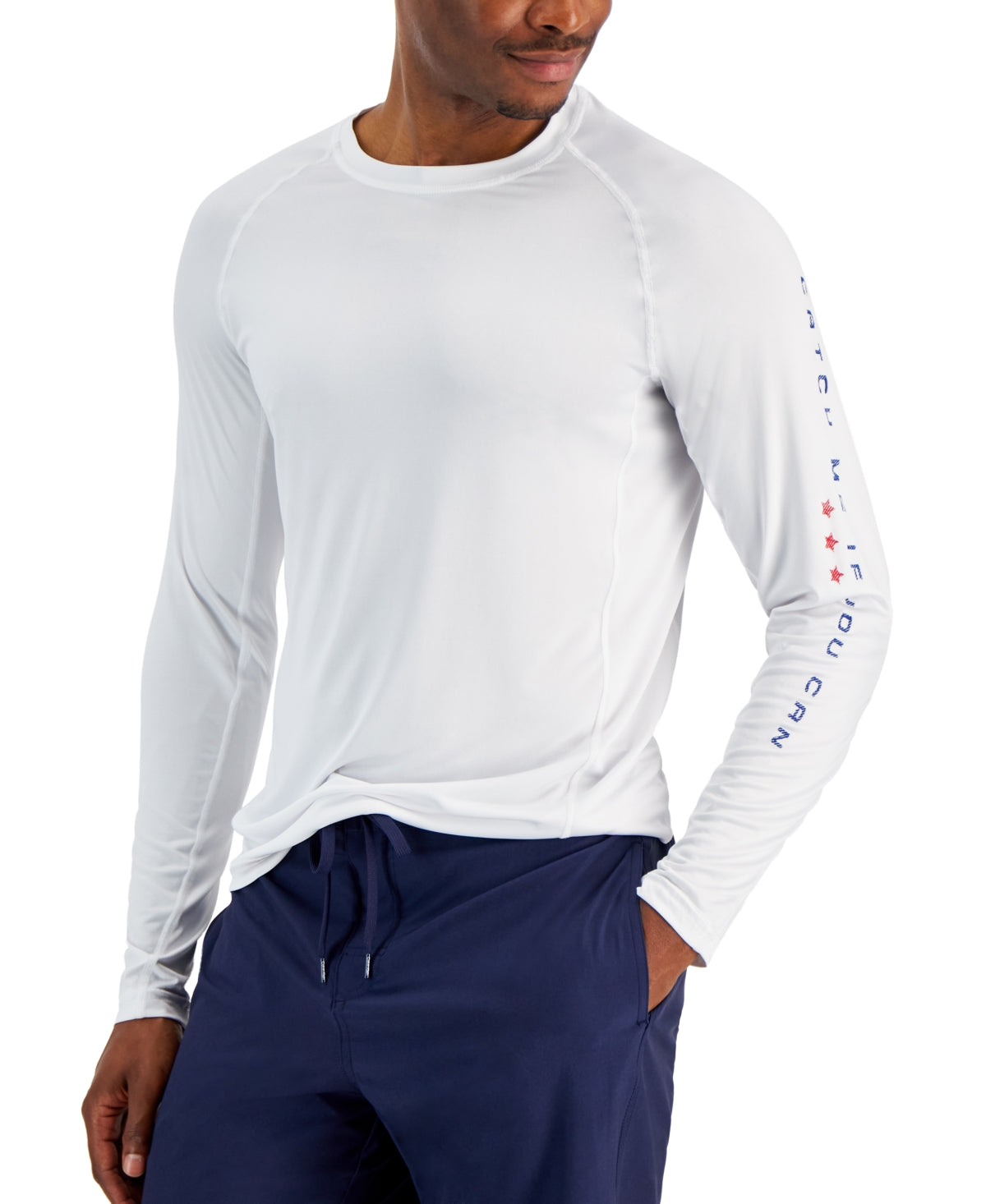 Rash Guard masculino com estampa de manga comprida Club Room, branco, tamanho médio