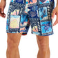 Calção de banho masculino Club Room Tropical Vintage Collage 7, azul, tamanho XX-G